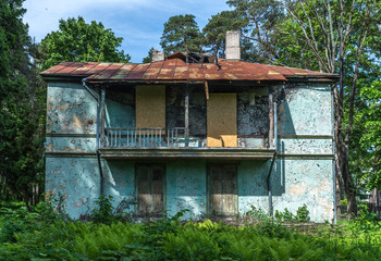 Deteriorated abandoned haunted old house. Jurmala, Latvia