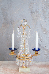 Vintage crystal metal candlestick for two candles