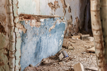 View of the interior of an old house completely abandoned