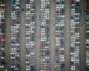Fototapeta na wymiar Aerial of Parked Cars in Front of Mall