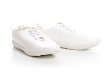 White sneakers shoes beauty on white background. Isolation