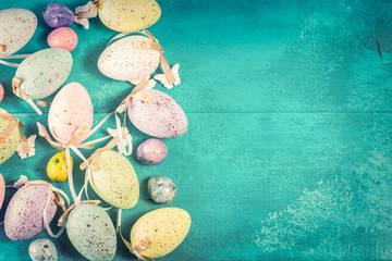 Easter eggs on bright blue background