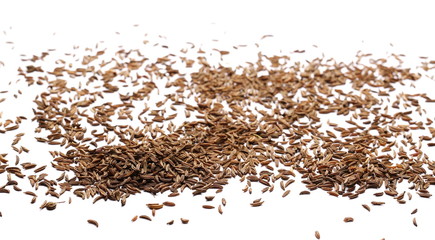 Pile of cumin, caraway seeds isolated on white background