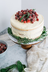 Holiday White Cake With Candied Cranberries