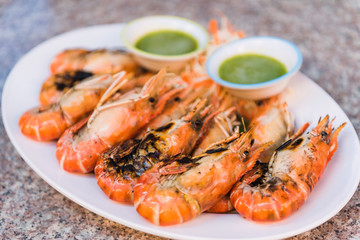 Thai BBQ Shrimps with seafood sauce.