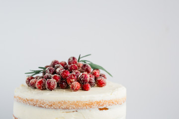 Holiday White Cake With Candied Cranberries