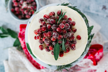 Holiday White Cake With Candied Cranberries
