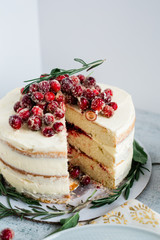Holiday White Cake With Candied Cranberries