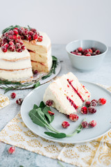Holiday White Cake With Candied Cranberries