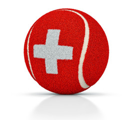 Tennis ball with Switzerland flag texture, Switzerland tennis ball, 3D illustration