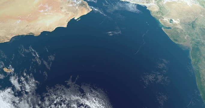 Arabian Sea in the Indian Ocean, aerial view from outer space of earth planet