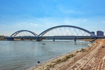 Novi Sad, Serbia - September 18, 2018: Zezelj bridge over Danube in Novi Sad