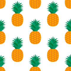 Pineapple on white background. Vector Seamless pattern.