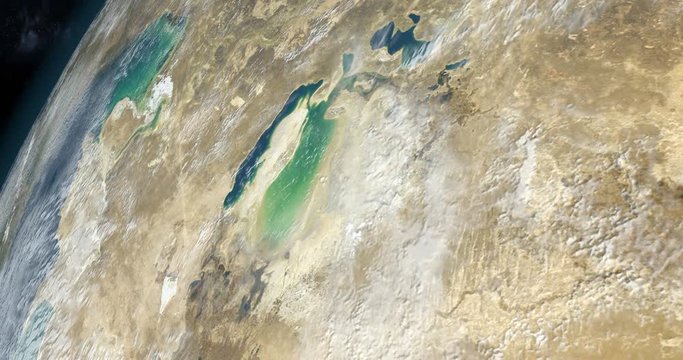 Aral Sea in planet earth, between Kazakhstan and the north and Uzbekistan, aerial view from outer space