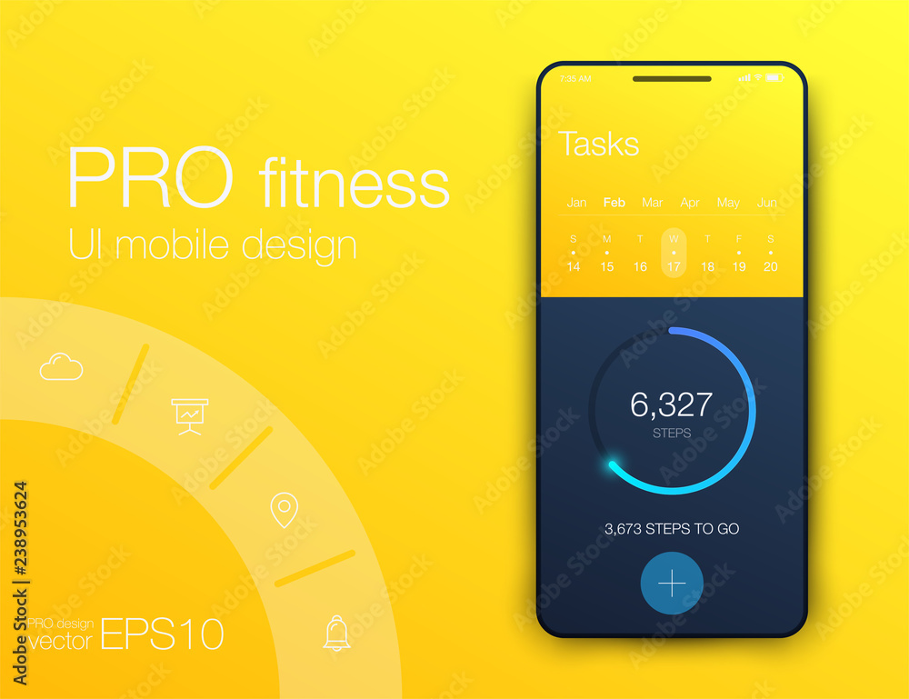 Poster fitness app. ui ux design. ui design concept with web elements
