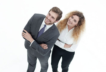 two smiling employee isolated on white