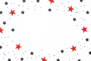 Christmas stars on white background, flat lay, top view