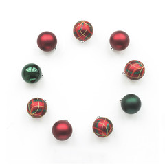 Christmas decoration on white background, top view, flat lay