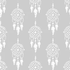Garden poster Dream catcher Grunge Dreamcatcher with feathers and branches. Native American Indian talisman. Boho design, tattoo art. Seamless pattern