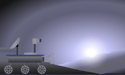 Space rover icon on Martian sunset.