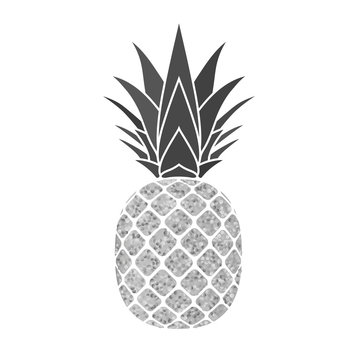 Pineapple with leaf. Tropical silver exotic fruit isolated white background. Symbol of organic food, summer, vitamin, healthy. Nature logo. Design element silhouette icon. Vector illustration