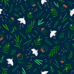 Beautiful blue floral pattern with birds