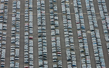Aerial View of Hundreds of Unsold Cars