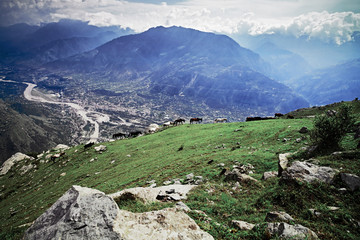 Aerial view of Kullu valley. Naggar, Himachal Pradesh. North India.