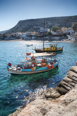 Naklejka na ściany i meble Boats in Matala on Crete Island, Greece