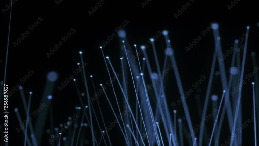 Poster abstract technology background. optical fibers animation of distribution of the light signal from a 
