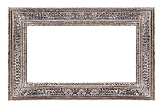 Silver frame for paintings, mirrors or photo isolated on white background	