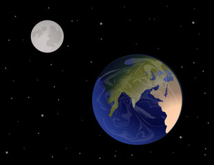 The Earth and the Moon space view