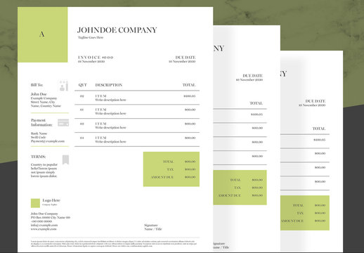 Invoice Layout with Green Accents