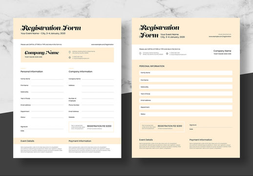 Registration Form Layout with Pale Orange Accents