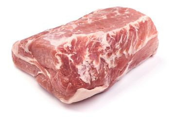 Raw Pork Neck, isolated on white background. Close-up