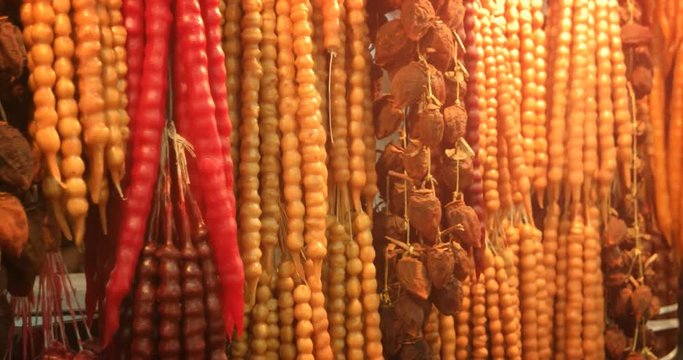 Churchkhela Candies Displayed in Public Market in Georgia