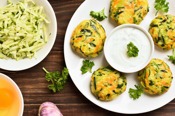 Vegetable cutlet from carrot, zucchini, potato