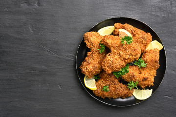 Fried breaded chicken wings