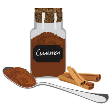 Jar Of Ground Cinnamon And Cinnamon Sticks