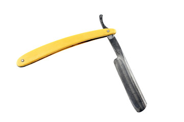 Old straight razor for shaving on white background