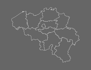 Belgium map with provinces using white lines on dark background vector illustration