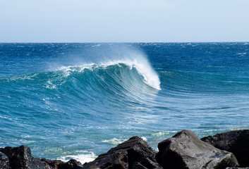 Ocean waves on the east coast in the Costa Teguise area