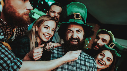 Black Bearded Man With Company. St Patrick's Day.