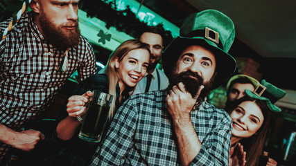 Black Bearded Man With Company. St Patrick's Day.