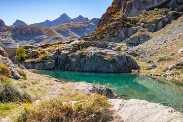 Approaching Lac d'Artouste in the French Pyrenees  on a calm Autumn day