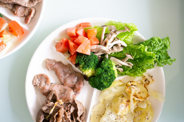 Healthy eating meal with salad and meat