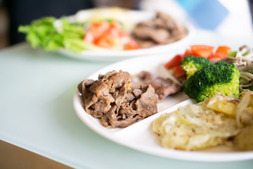 Healthy eating meal with salad and meat