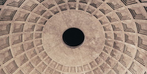 Impressive dome of roman pantheon (built in the 2nd century by emperor Hadrian)