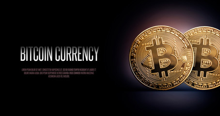 Bitcoin Banner Header. Two gold coin - Cryptocurrency with space for your own text.