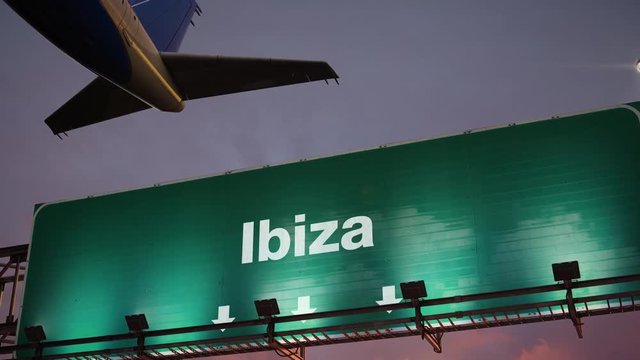Airplane Take off Ibiza during a wonderful sunrise